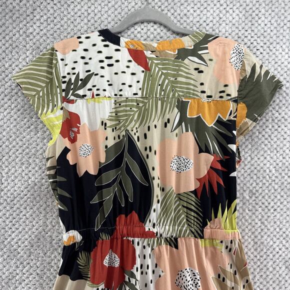 Ann Taylor Shirt Dress Womens 8 Beige Red Button Front Crew Cap Sleeve Belt - Picture 7 of 13